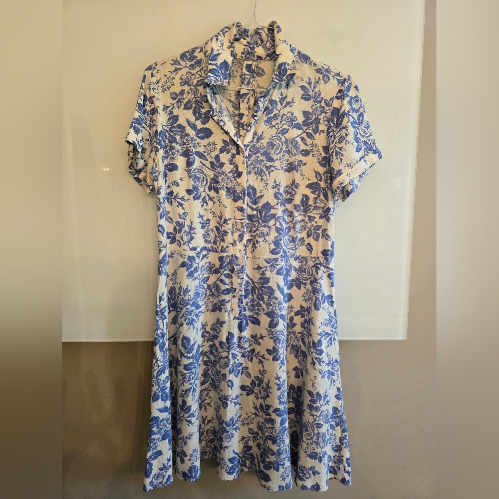 London Times Blue and White Buttoned Mini Sundress US14 Feels Like 12